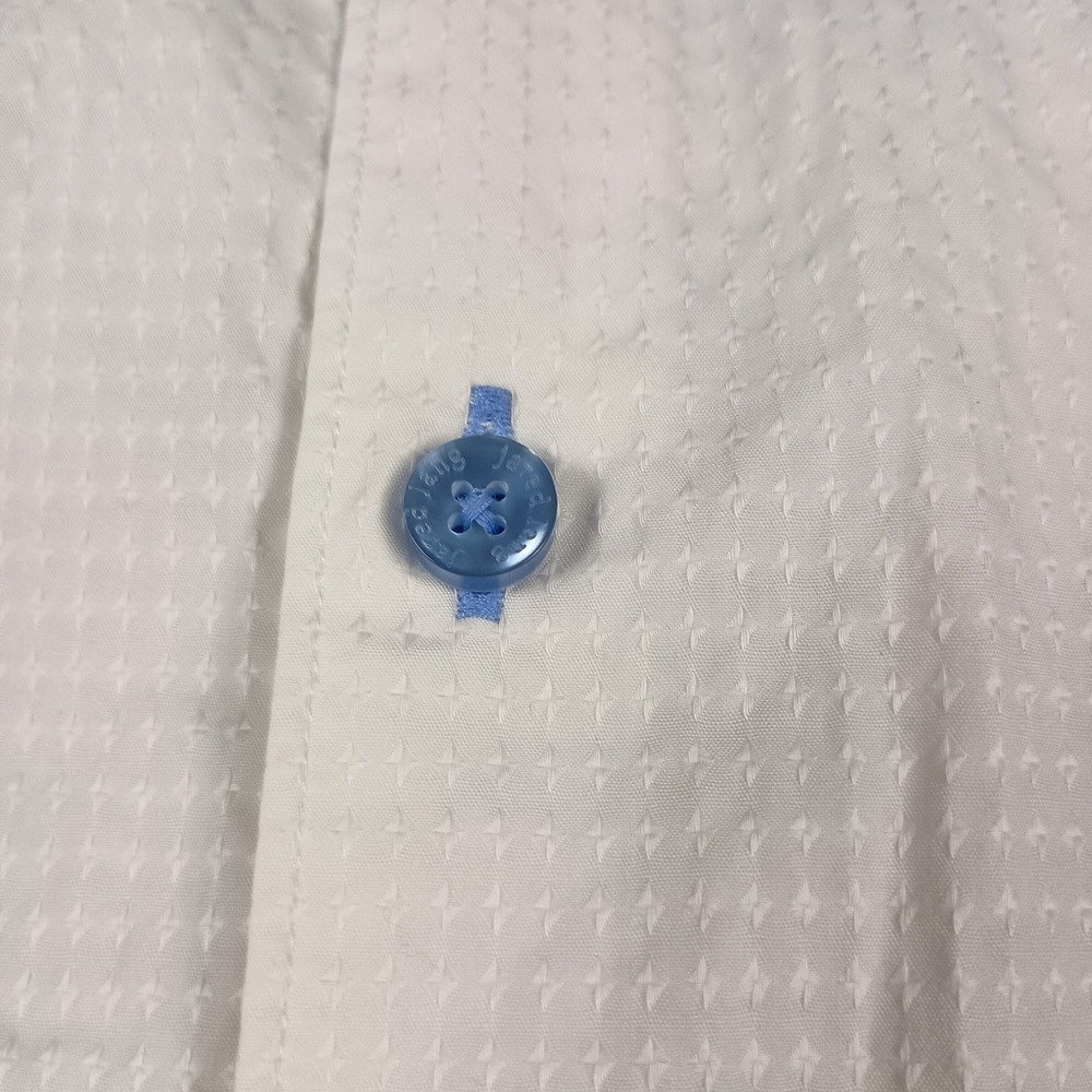 Jared Lang Button Down Shirt Mens M White Excellent Textured Dobby Blue Buttons - Picture 4 of 10